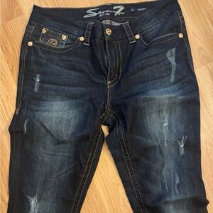 Seven7 Women's Distressed Dark Blue Skinny Jeans